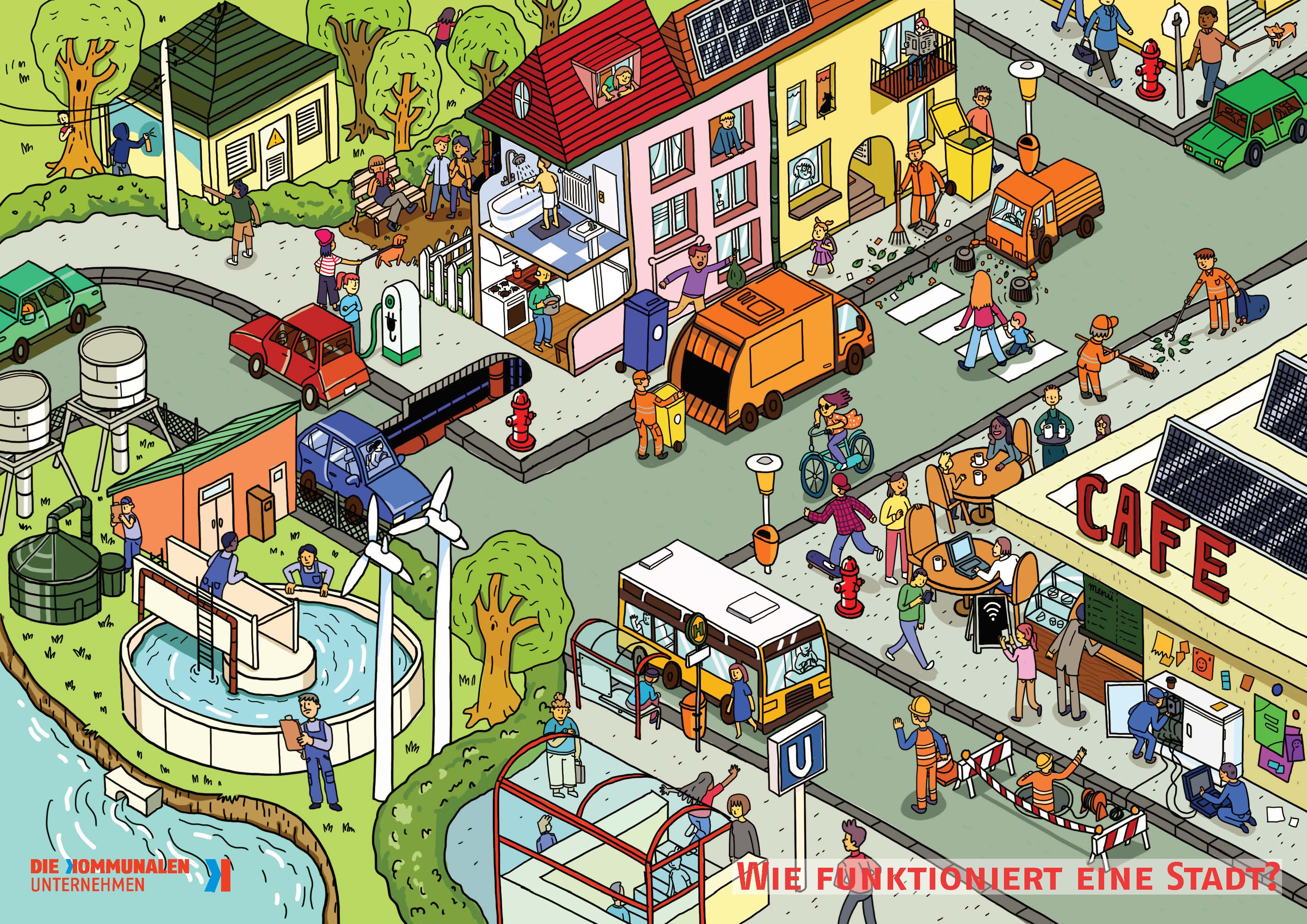 Tag der Daseinsvorsorge VKU Ausmalbild Wie funktioniert eine Stadt bunt