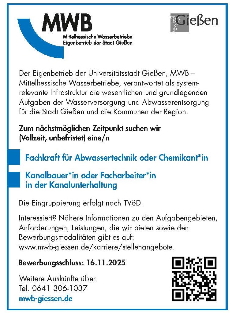 20251024 MWB Stellenanzeige FKAbwassertechnik Kanalbauer
