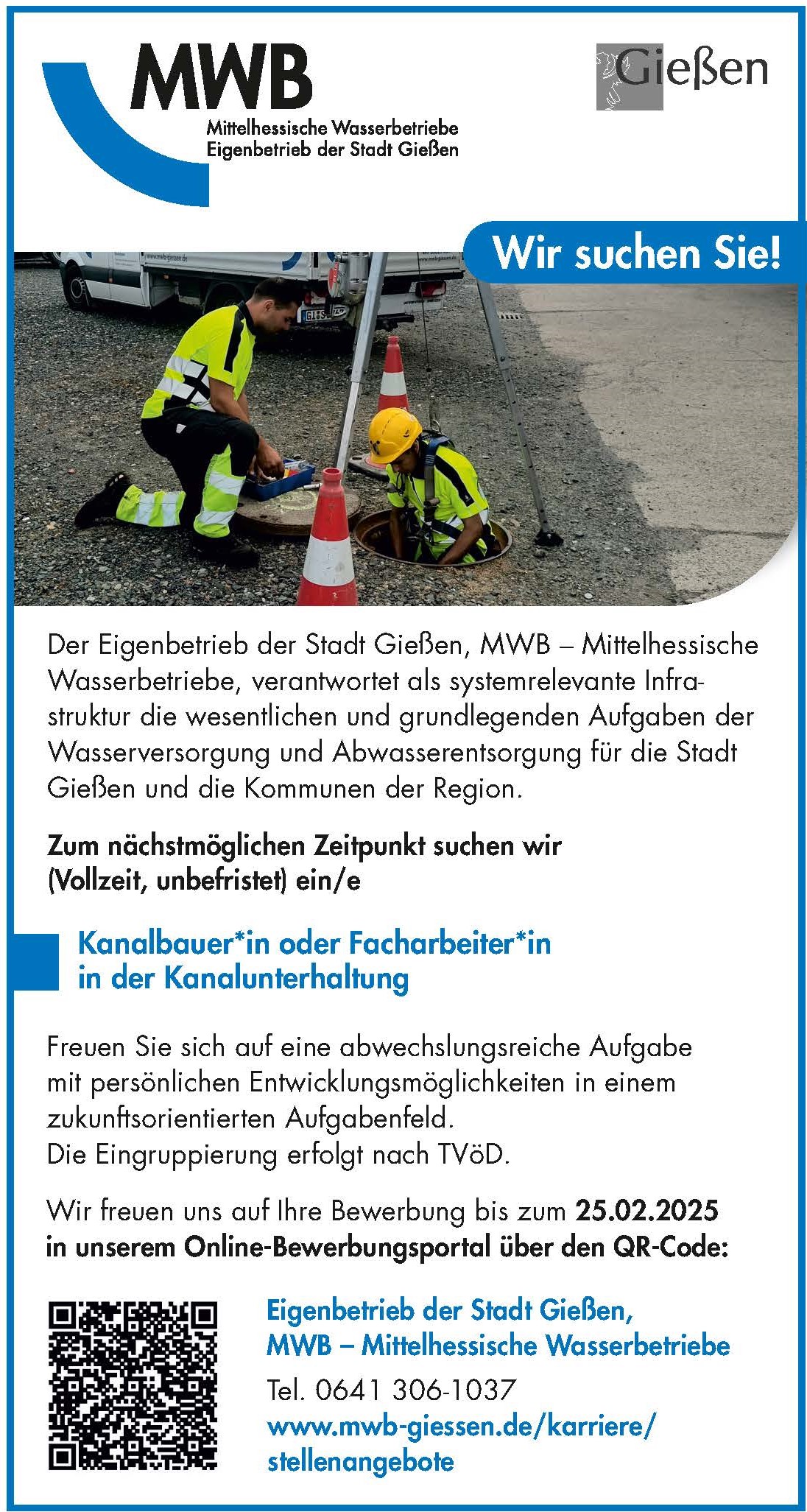 MWB Stellenanzeige Zeitung Kanalbauer in 01.02.25